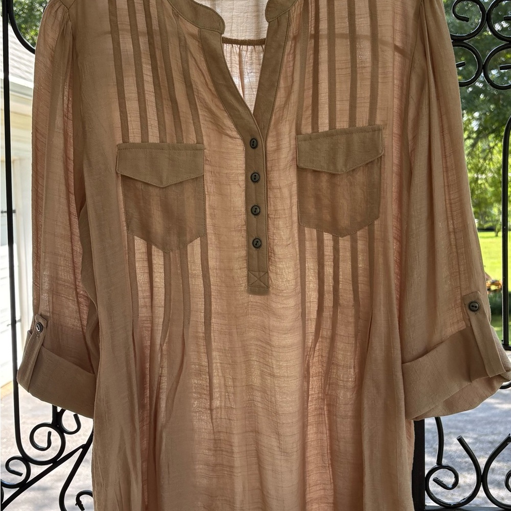 Beige Button-Up Blouse - Picture 4 of 6